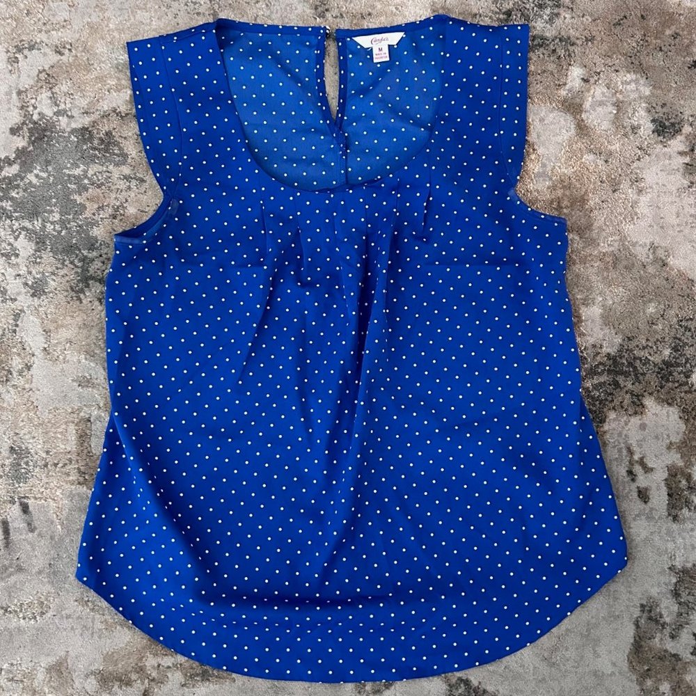 Candies Blue Polka Dot Sleeveless Blouse Size Medium